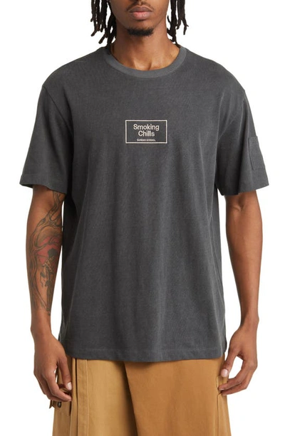 Sundae School Embroidered Smoking Chills T-shirt In Mineral Wash Grey