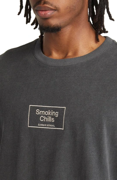 Sundae School Embroidered Smoking Chills T-shirt In Mineral Wash Grey