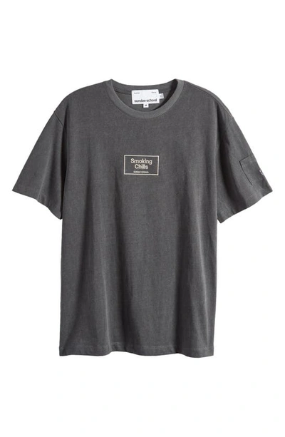 Sundae School Embroidered Smoking Chills T-shirt In Mineral Wash Grey