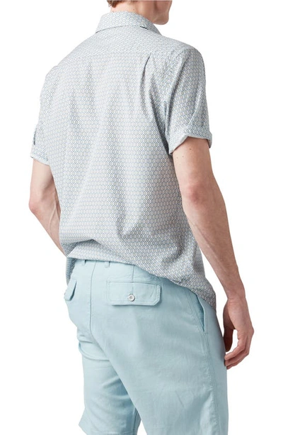 Rodd & Gunn Carrick Geo Print Short Sleeve Button-up Shirt In Sand/ Blue