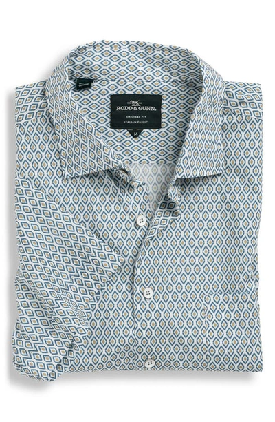 Rodd & Gunn Carrick Geo Print Short Sleeve Button-up Shirt In Sand/ Blue