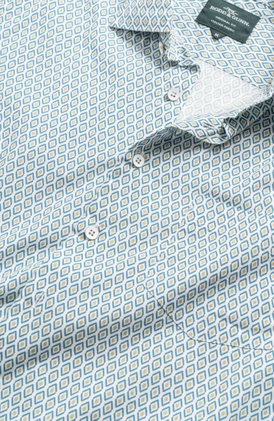 Rodd & Gunn Carrick Geo Print Short Sleeve Button-up Shirt In Sand/ Blue