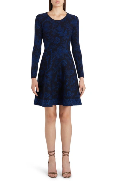 Shop Etro Paisley Jacquard Fit & Flare Minidress In Navy