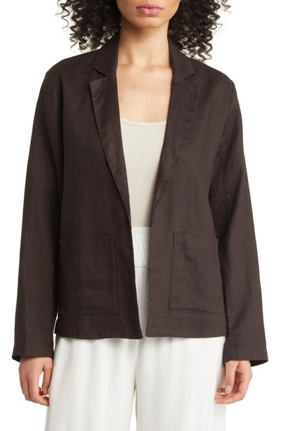 Shop Eileen Fisher Notched Lapel Organic Linen Jacket In Espresso