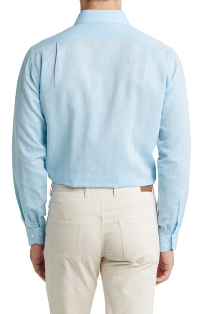 Shop Lorenzo Uomo Trim Fit Solid Cotton & Linen Dress Shirt In Light Blue