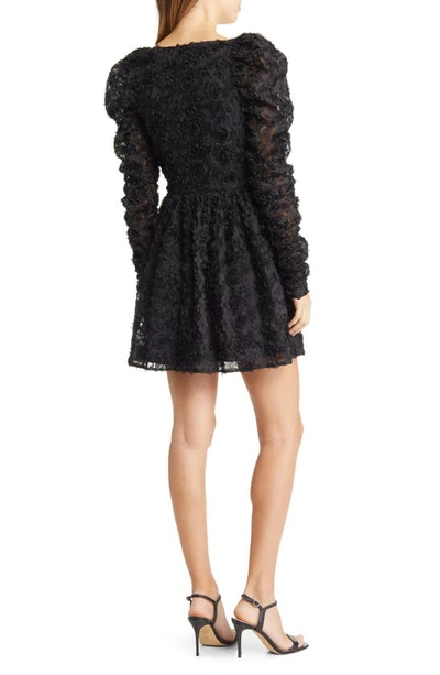 Shop Black Halo Alister Floral Lace Long Sleeve Babydoll Minidress In Onyx Rose