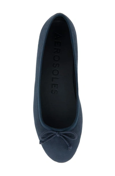 Shop Aerosoles Homebet Bow Flat In Navy Faux Suede