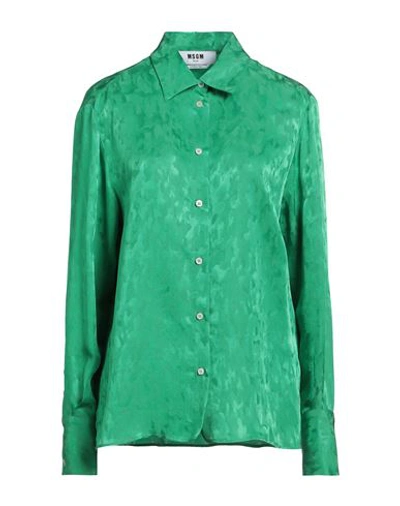 Msgm Woman Shirt Green Size 4 Acetate, Viscose In Green