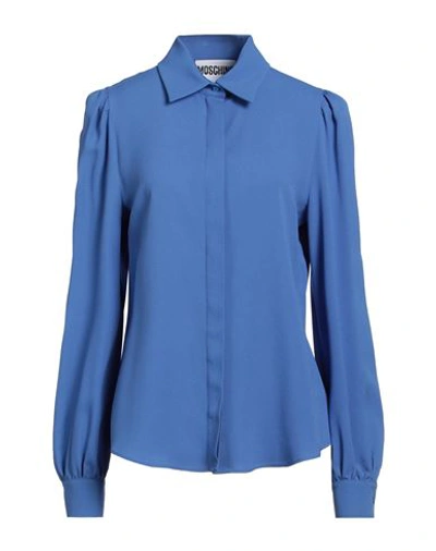 Shop Moschino Woman Shirt Blue Size 10 Acetate, Viscose
