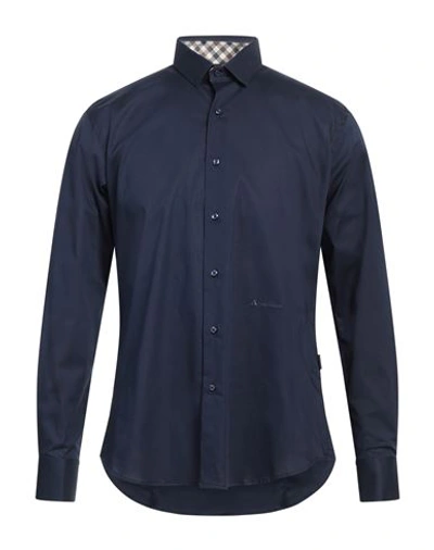 Shop Aquascutum Man Shirt Navy Blue Size 16 ½ Cotton, Elastane