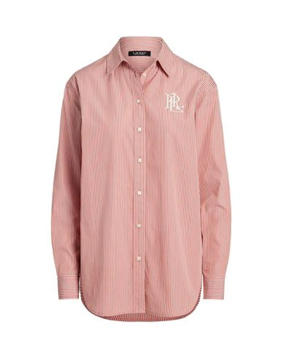 Shop Lauren Ralph Lauren Striped Cotton Broadcloth Shirt Woman Shirt Pastel Pink Size Xl Cotton