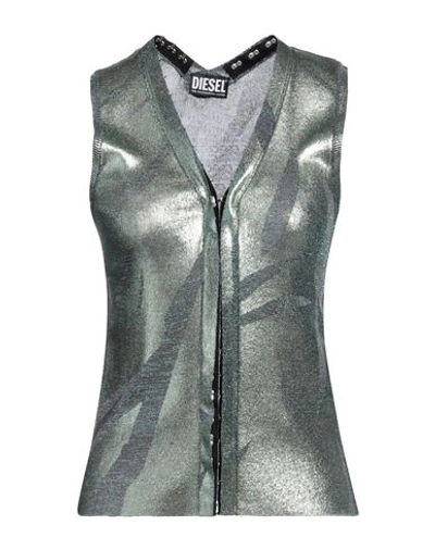 Shop Diesel Woman Cardigan Military Green Size M Acetate, Nylon, Metallic Fiber