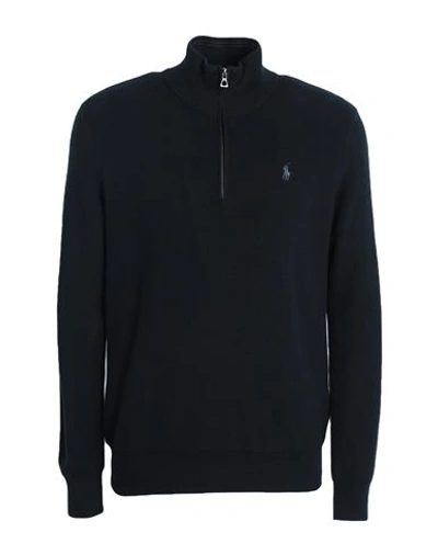 Shop Polo Ralph Lauren Mesh-knit Cotton Quarter-zip Sweater Man Turtleneck Black Size L Cotton
