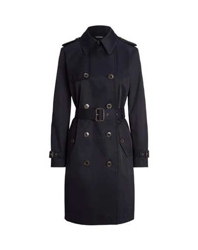 Shop Lauren Ralph Lauren Belted Cotton-blend Trench Coat Woman Overcoat & Trench Coat Midnight Blue Size