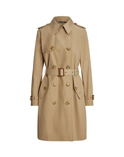Shop Lauren Ralph Lauren Double-breasted Cotton-blend Trench Coat Woman Overcoat & Trench Coat Sand Size  In Beige