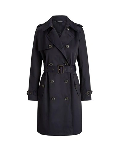 Shop Lauren Ralph Lauren Double-breasted Cotton-blend Trench Coat Woman Overcoat & Trench Coat Midnight B In Navy Blue