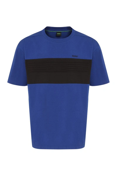 Shop Hugo Boss Boss Cotton Crew-neck T-shirt In Blue