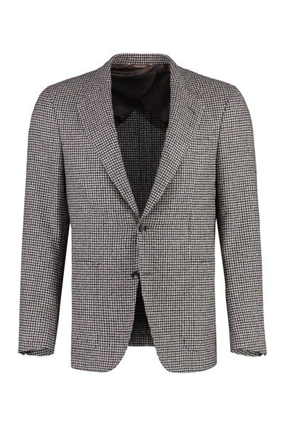 Shop Canali Houndstooth Wool Blazer In Beige