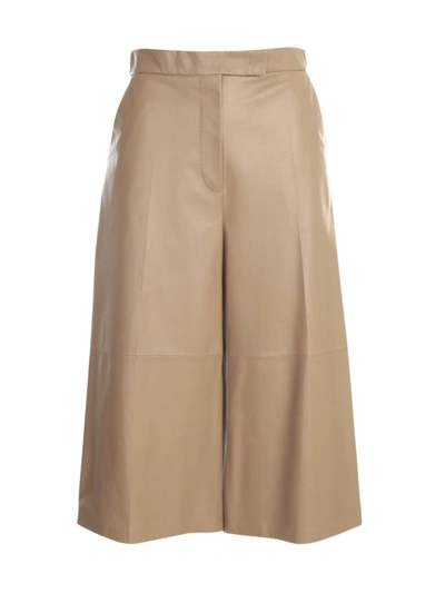Shop Max Mara Calte Leather Coulotte Pants Clothing In Brown