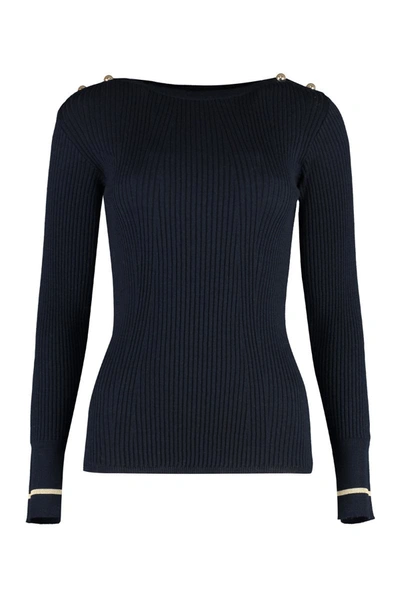 Shop Max Mara Studio Banfy Virgin Wool Sweater In Blue