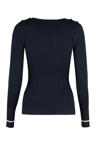 Shop Max Mara Studio Banfy Virgin Wool Sweater In Blue