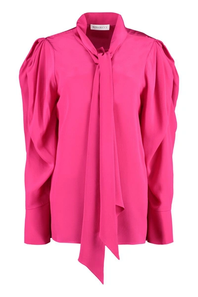 Shop Nina Ricci Crêpe-silk Shirt In Fuchsia