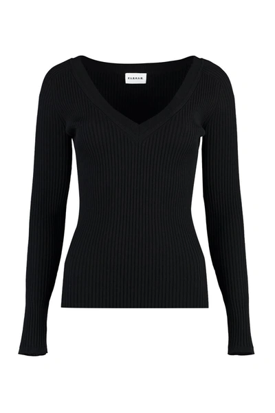 P.a.r.o.s.h Parosh Leila Knitted V-neck Long-sleeve Top In Black