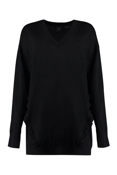 Shop Pinko Wool V-neck Sweater In Black