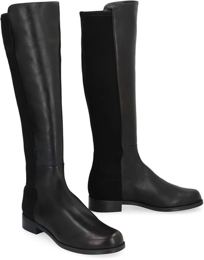 Shop Stuart Weitzman Halfnhalf Leather And Stretch Fabric Boots In Black