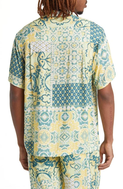 Shop Native Youth Tile Print Short Sleeve Button-up Shirt In Green Tile Print