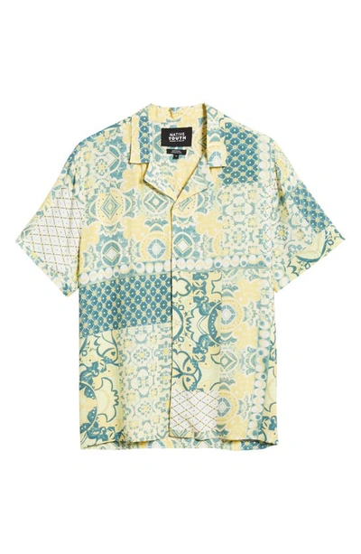 Shop Native Youth Tile Print Short Sleeve Button-up Shirt In Green Tile Print