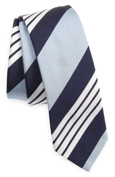 Shop Thom Browne 4-bar Repp Stripe Silk & Cotton Tie In Medium Blue