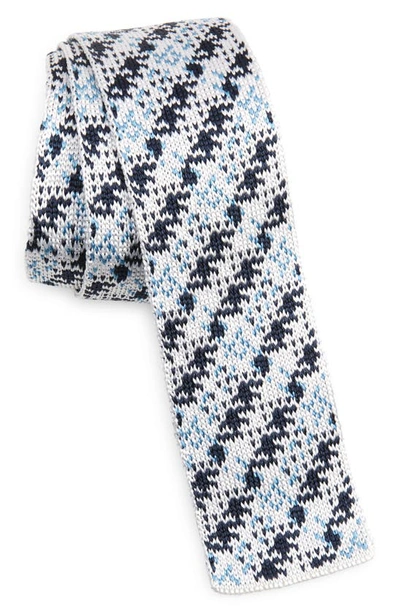 Shop Thom Browne Check Jacquard Knit Silk Tie In Light Blue