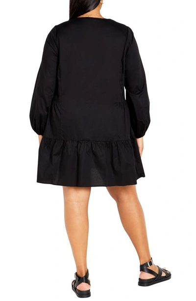 Shop City Chic Alexia Long Sleeve Tiered Dress In Black