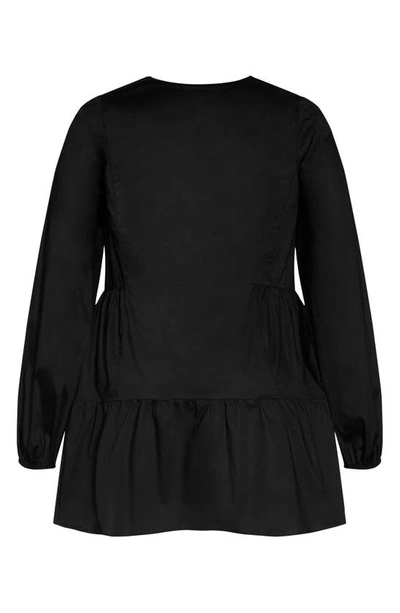 Shop City Chic Alexia Long Sleeve Tiered Dress In Black