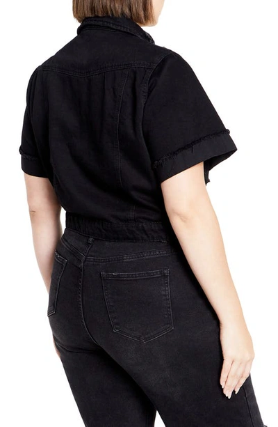 Shop City Chic Ariadne Short Sleeve Denim Jacket In Black