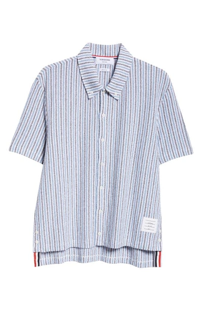 Shop Thom Browne Stripe Short Sleeve Button-down Shirt In Seasonal Multi