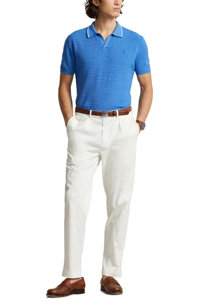 Shop Polo Ralph Lauren Tipped Cotton & Linen Johnny Collar Polo In New England Blue