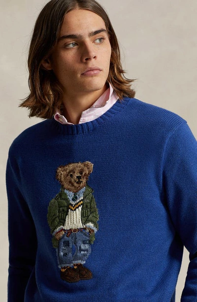 Shop Polo Ralph Lauren Polo Bear Intarsia Sweater In Beach Royal