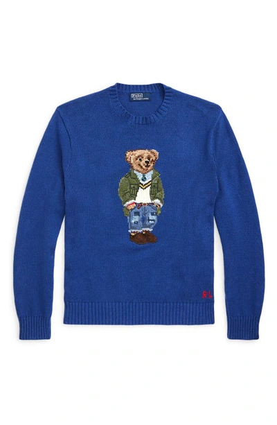 Shop Polo Ralph Lauren Polo Bear Intarsia Sweater In Beach Royal