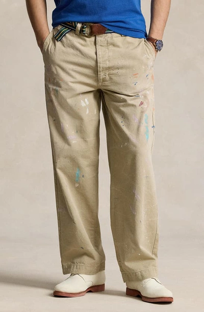 Shop Polo Ralph Lauren Paint Spatter Cotton Twill Khaki Pants In Montaukett