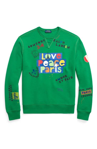 Shop Polo Ralph Lauren Paris Graphic Sweatshirt In Cruise Green