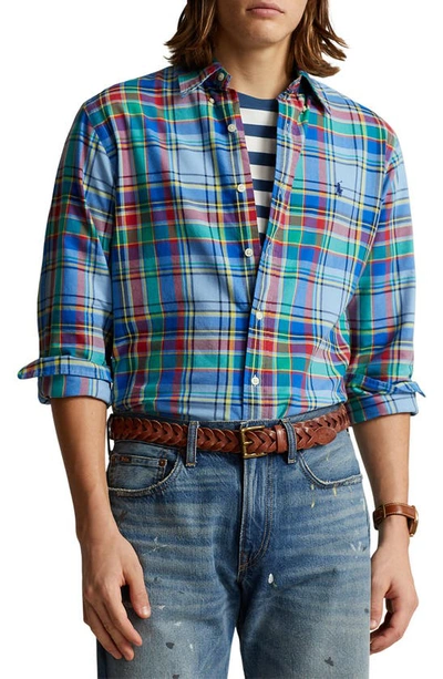 Shop Polo Ralph Lauren Plaid Cotton Oxford Button-down Shirt In 6343 Blue/ Red Multi