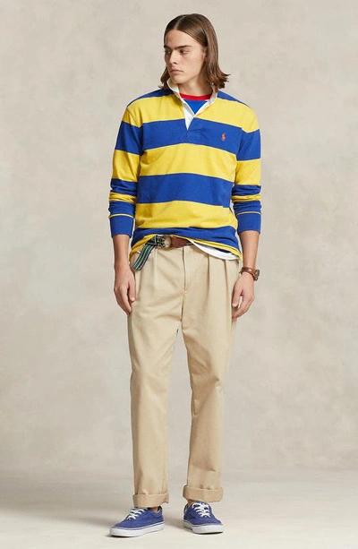 Shop Polo Ralph Lauren Stripe Cotton Rugby Shirt In Chrome Yellow/ Cruise Royal