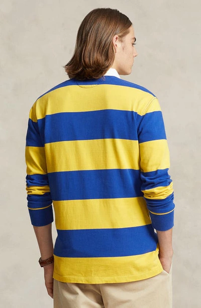 Shop Polo Ralph Lauren Stripe Cotton Rugby Shirt In Chrome Yellow/ Cruise Royal
