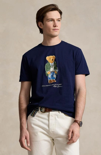 Shop Polo Ralph Lauren Polo Bear Cotton Graphic T-shirt In Sp24 Newport Navy Hrtg Bear