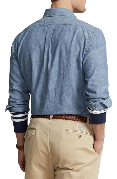 Shop Polo Ralph Lauren Cotton Chambray Button-down Shirt In Medium Indigo