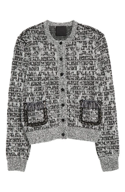 Shop Givenchy Chain Pocket Detail Tweed Cardigan In Black/ White