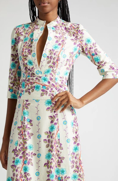 Shop Etro Placed Floral Print Cotton Maxi Dress In Print On White Base