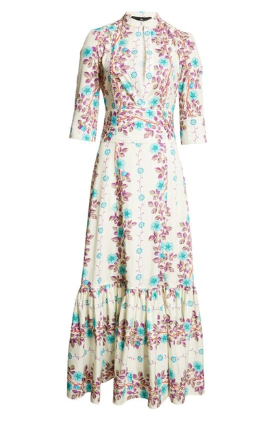 Shop Etro Placed Floral Print Cotton Maxi Dress In Print On White Base